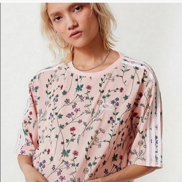 ADIDAS wildflower crop top XS peach multicolor floral short sleeve boxy t-shirt - Picture 5 of 15